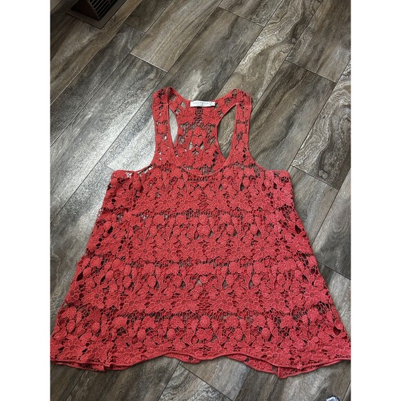 Solitaire Tops - Anthropologie Womens Small Sleeveless Blouse Boho Hippie Festival Crochet Flower